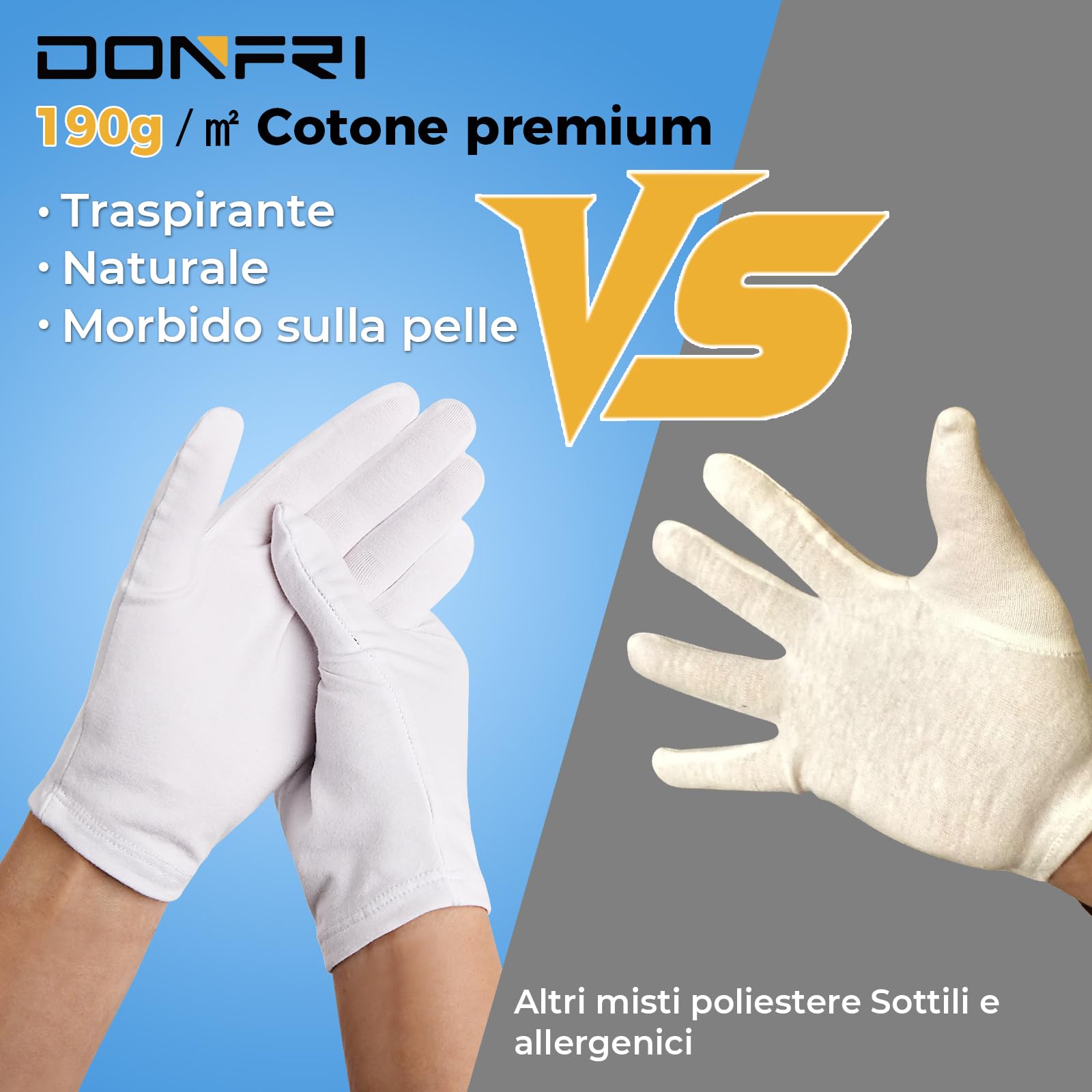 Donfri 5 Paia Guanti Cotone Bianchi per Eczema - Guanti da Lavoro Fini - Guanti Idratanti Dermatologici- Guanti di Cotone per Dermatiti,Mani Secche, Crema e Maschera Mani