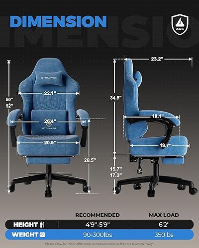 Miniatura 2 de GTPLAYER Silla de juegos grande y alta con reposapiés, sillas de videojuegos de asiento extra anchas para adultos, silla reclinable ergonómica