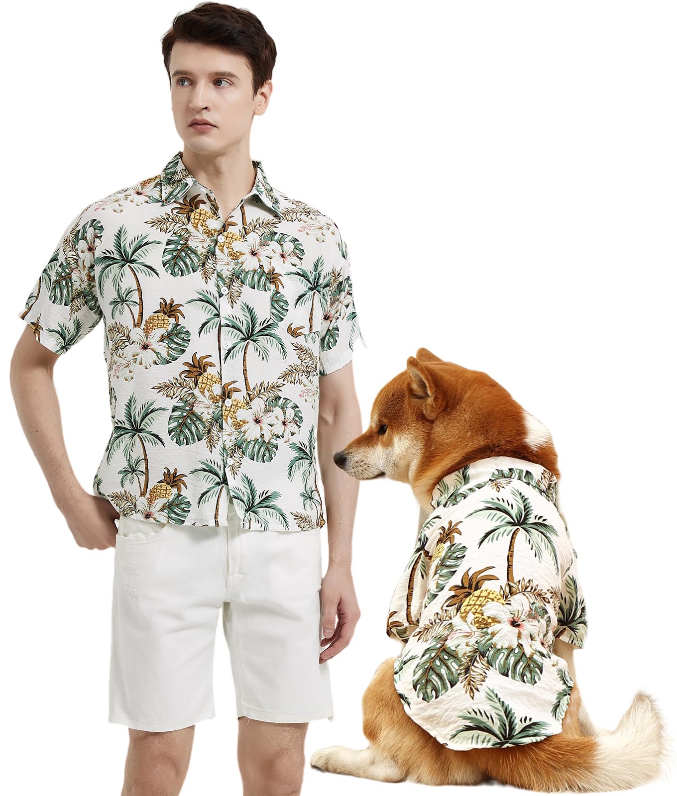 Dog Shirt Hawaiian Dog and Cat Summer T-Shirts Dog Style Floral Breathable Cool Clothes Hawaiian Shirts for Dogs and Cats Owner and Pet Shirts are