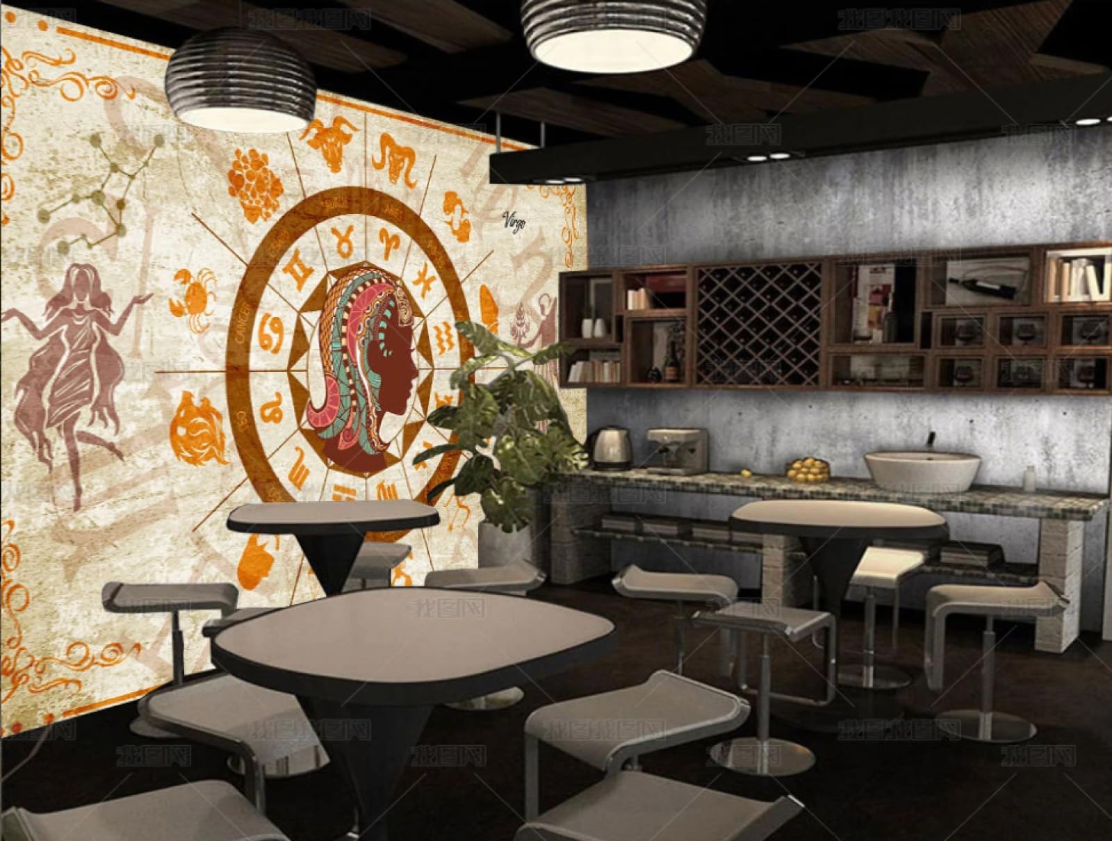 Tapeta retro z motywem konstelacji Panny, kawiarnia-restauracja fresk, 3D, 250x175cm