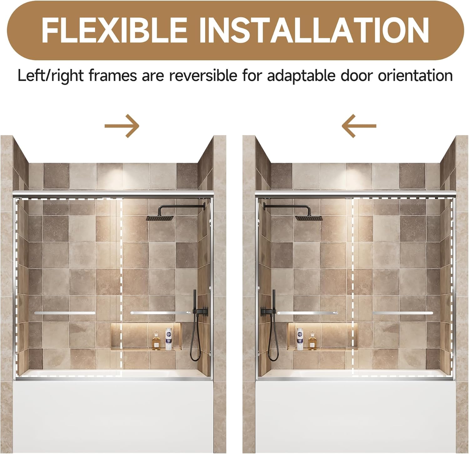 Bathtub Shower Door Sliding Glass, Tub Shower Door 56–60" W x 58" H, 1/4" Tempered Glass Door, Polished Chrome Aluminum Frame