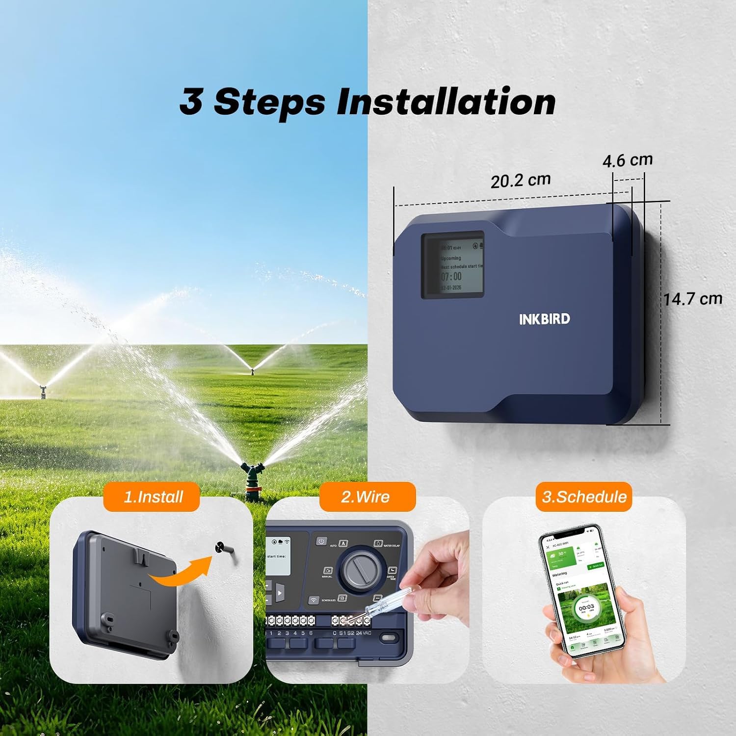 Inkbird IIC-602 Centralina Irrigazione WiFi 6 Zone,16 Programmi di Irrigazione,Funzione Meteo Intelligente per Risparmio Idrico,Supporta Modalità Manuale/Automatica,Centralina Irrigazione per Giardino