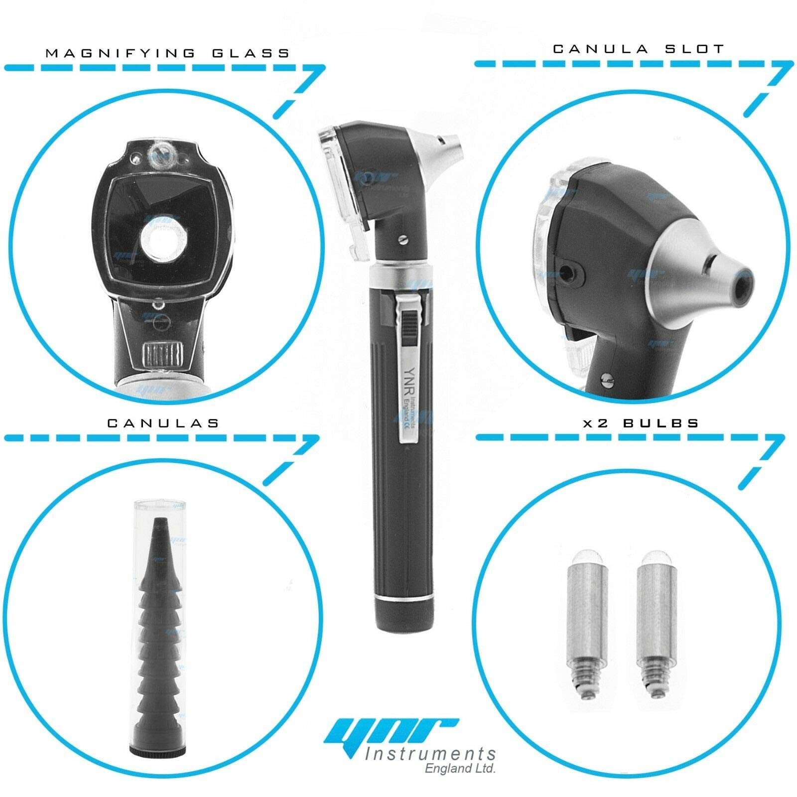 YNR Mini Otoscopio, Ingrandimento Diagnostico Otoscopio Con LED Diretto Luce, Orecchio Cera Rimozione, Healthy Attrezzo per Dottori Infermieri Adulti Bambini Elder Animali Domestici (Nero