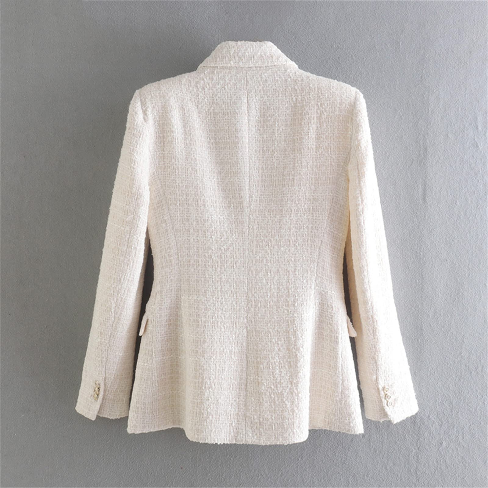 Blazer uni à manches longues à double boutonnage avec poches pour femme, beige, M