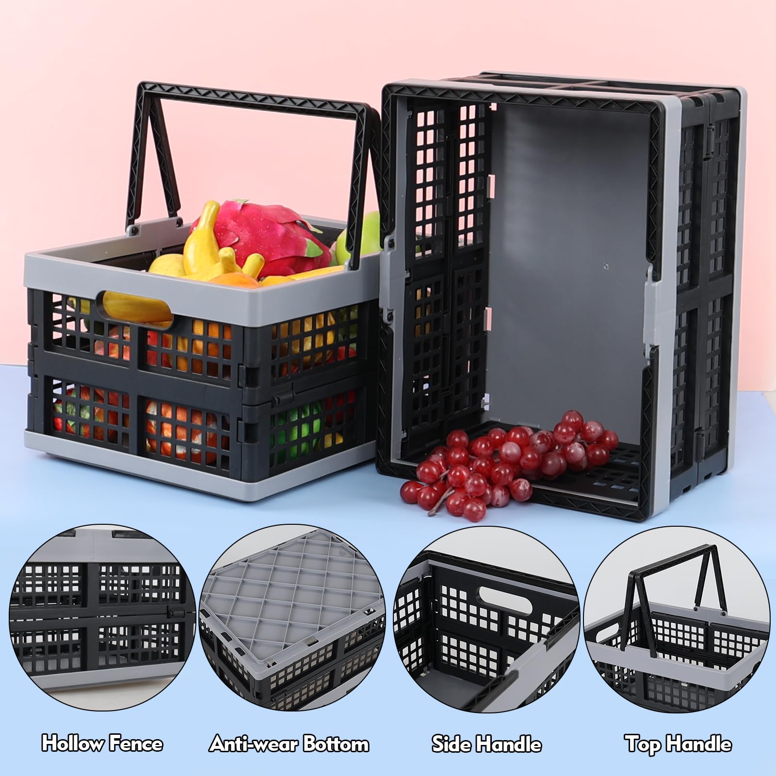 Amazon.com - Jandson 2 Packs Plastic Folding Storage Crate with