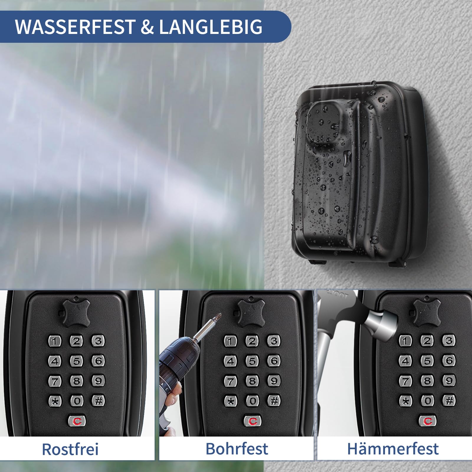 Schlüsseltresor mit Zahlencode, Wandmontage Schlüsselbox mit 12 Stellig Schlüsselsafe Groß Schlüsselsafe Aussen schlüsselkasten mit Wasserdicht Abdeckung für Haus, Garage, Büro, Schule