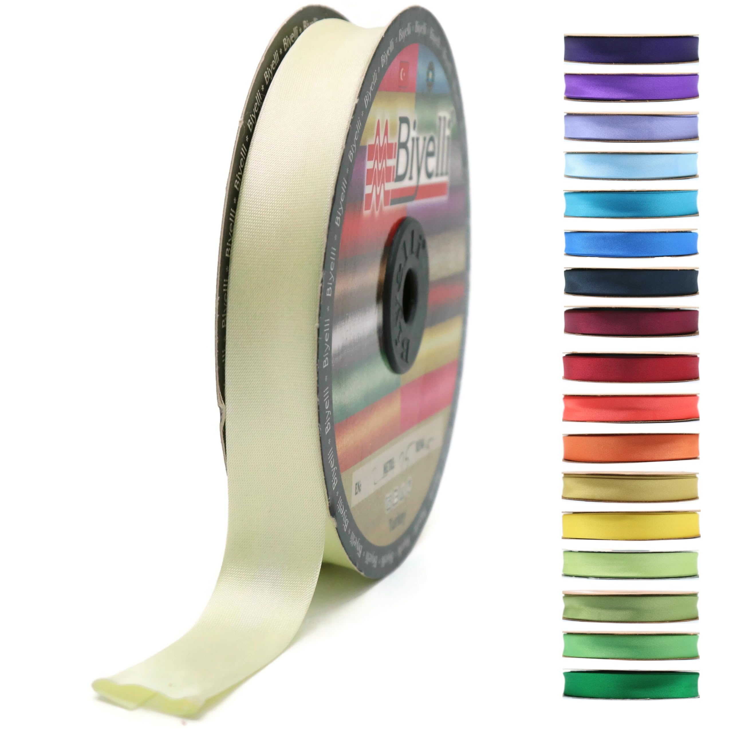 Fold Satin Bias Tape - 99+ Colors - 3/4 Inches Wide - 27 Yards - Fold Satin Binding Bias Ribbon Fabric Piping Bias Binding Tape for Sewing Clothing DIY (05. Pale Yellow) BYS05