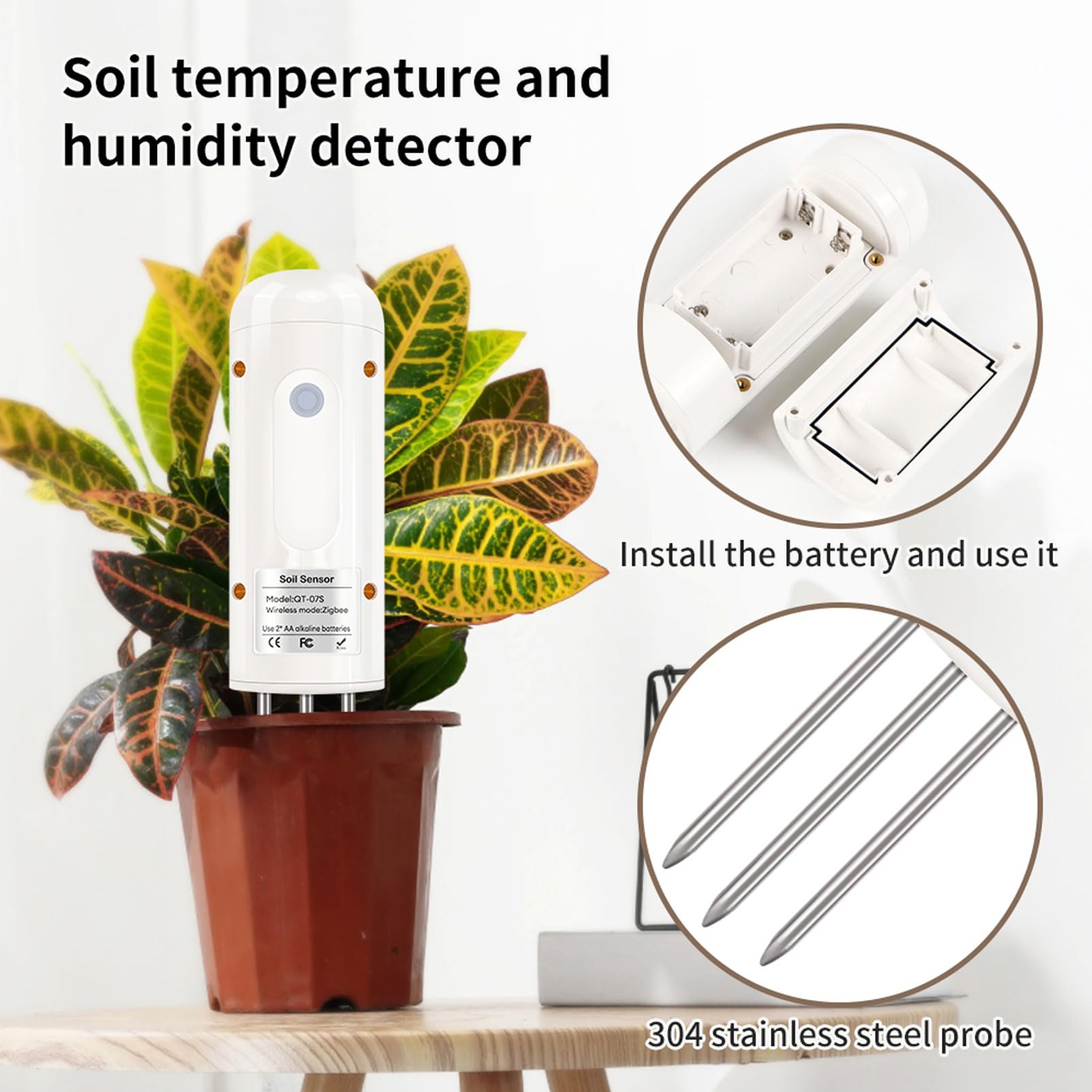 Asixxsix Bodenfeuchtemessgerät, kabelloses Bodentemperatur- und Feuchtigkeitsmessgerät, wasserdichtes Bodentest-Set, Bodentestgerät für Garten, Rasen, Pflanzenpflege, Bauernhof