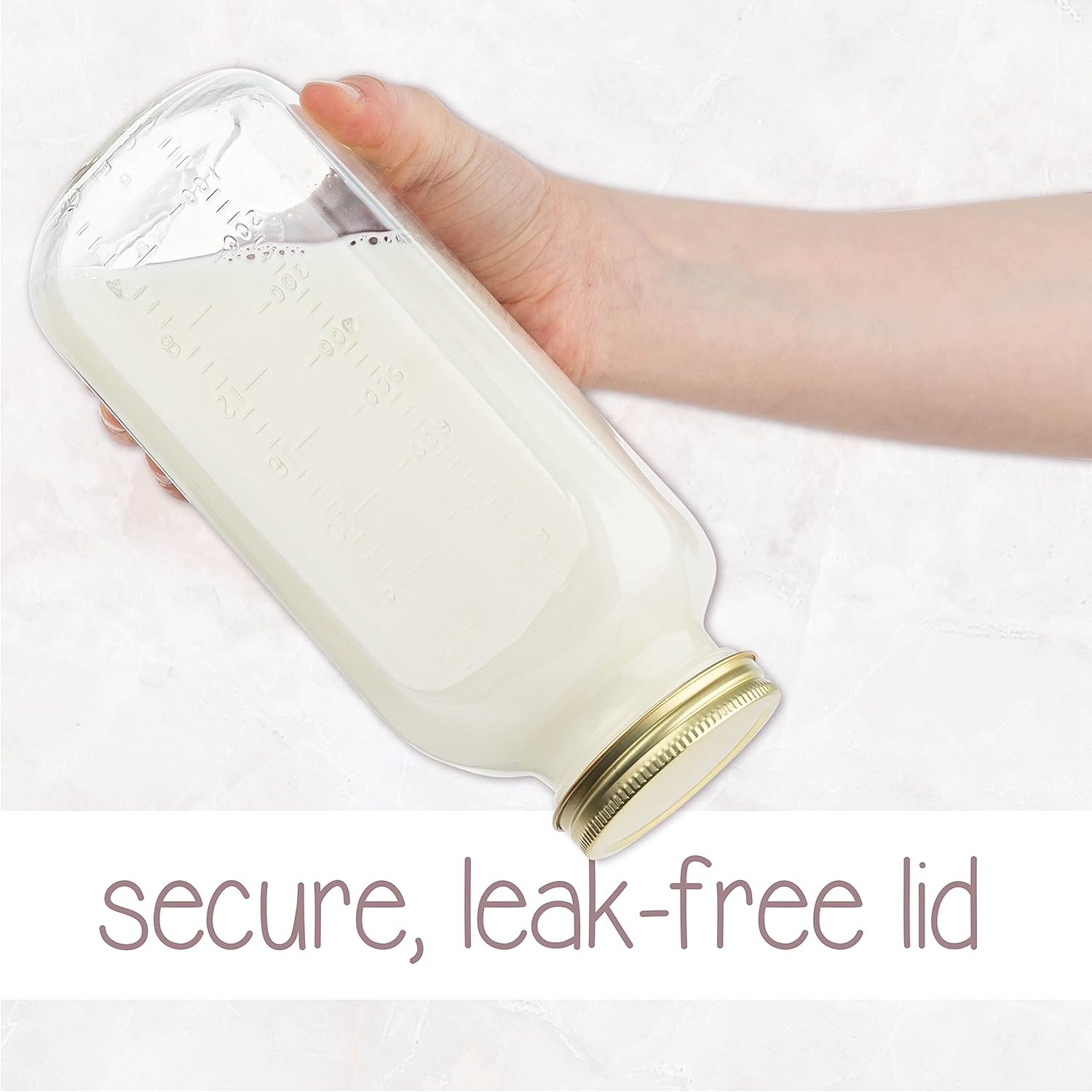 kitchentoolz 32oz Square Glass Milk Bottle with Metal Airtight Lids -1 Quart Milk Jars with Lids for Fridge - Reusable Milk Jugs, Yogurt, Smoothies, Kefir, Kombucha, Water