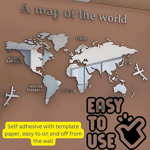 Miniatura 4 de Calcomanías de pared 3D de acrílico con mapa del mundo impermeable para aula, oficina, habitación de los niños, pasillo, biblioteca, etc. (S,