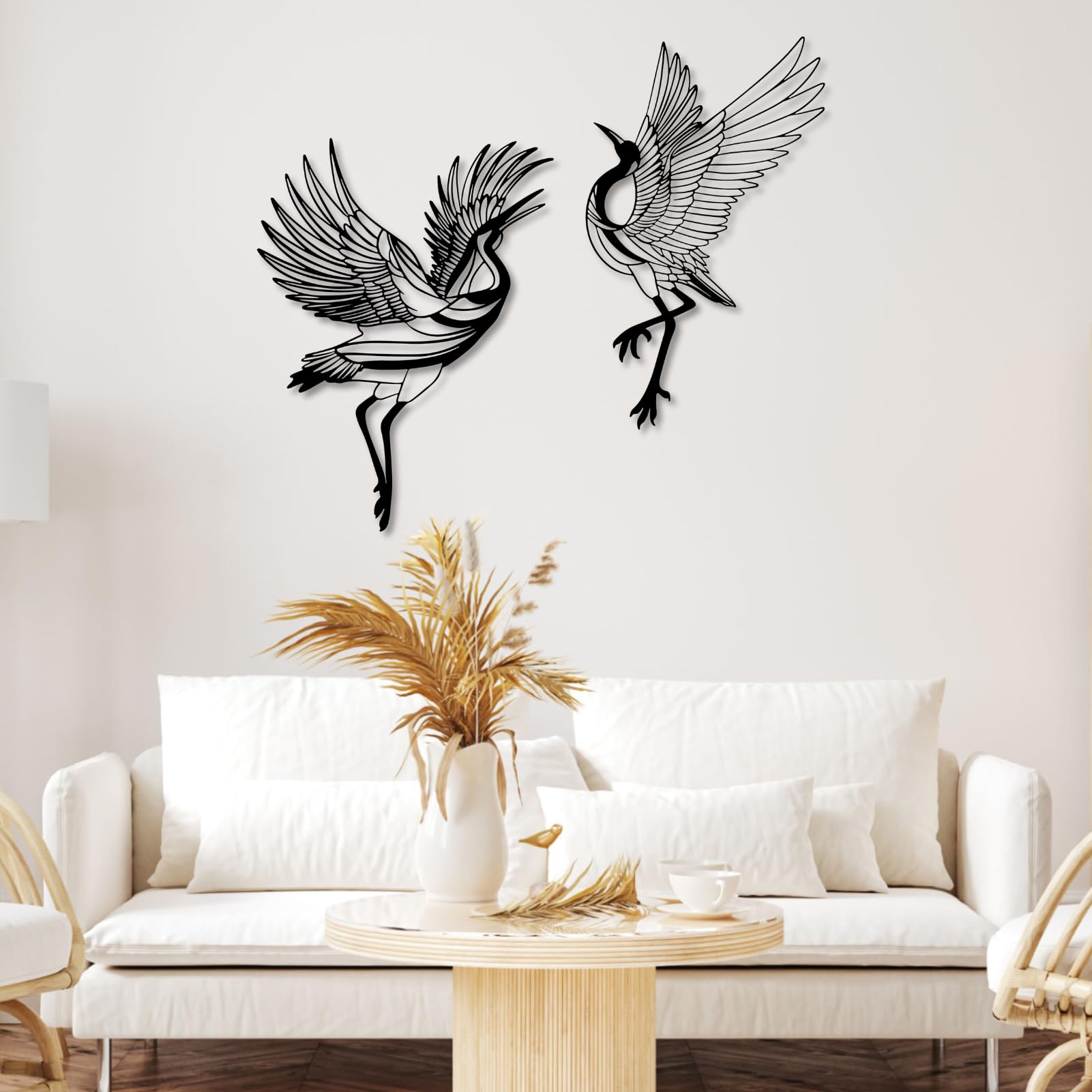 Nowoczesna minimalistyczna metalowa dekoracja ścienna zestaw 2 znaki latające ptaki do salonu (złoty 22 "x 29" | 57 x 76 cm, 18 cali x 46 x 76 cm)