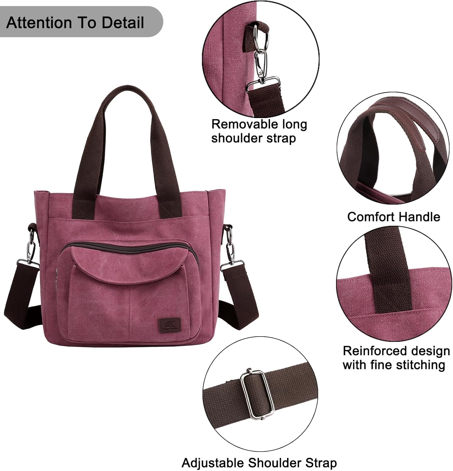 ZHIERNA Women's Canvas Tote Purse Casual Shoulder Crossbody Bags Small Handbag, Multi-pocket Top Handle Work Bag - Image 5