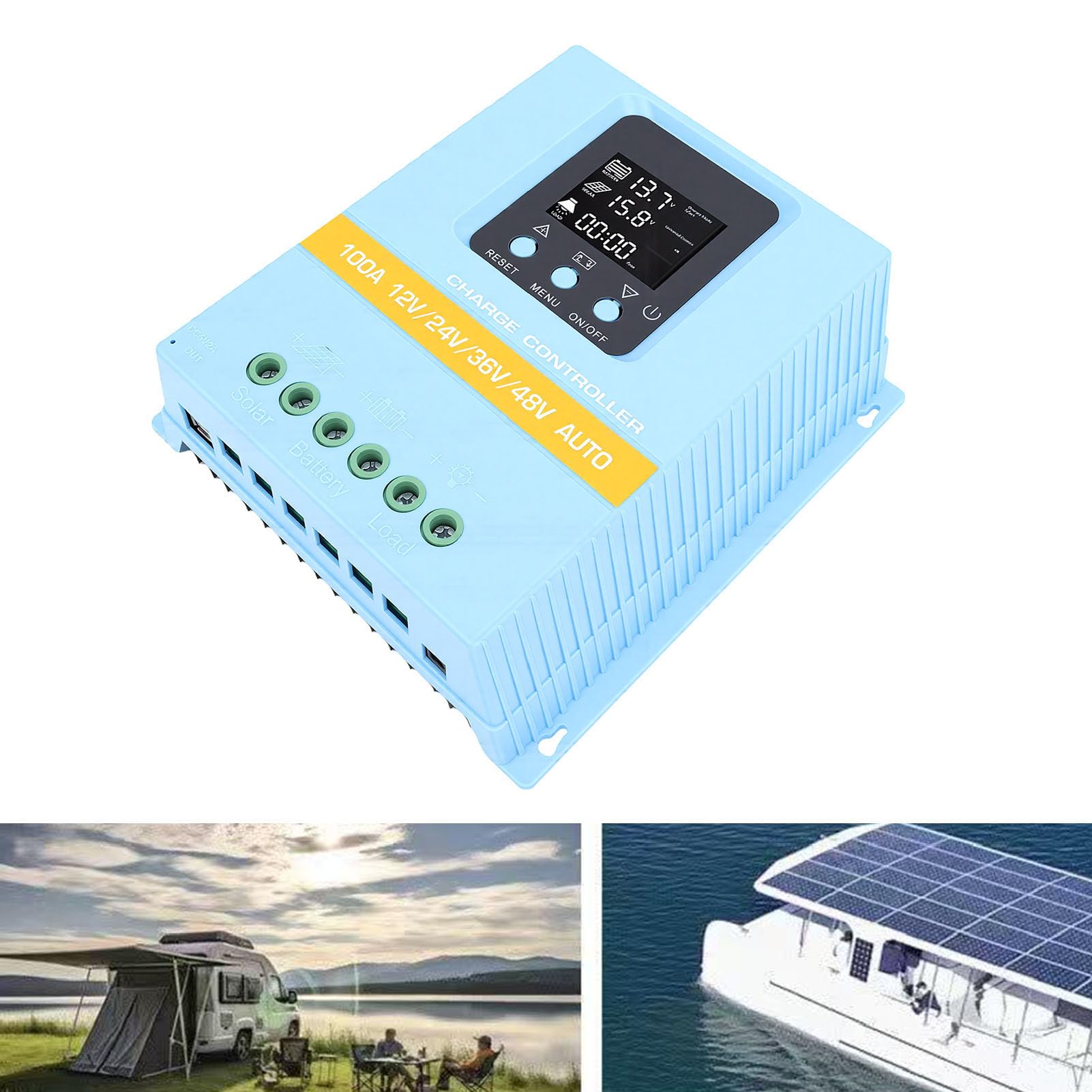 Duokon Controlador de Carga Solar MPPT, 100A LCD Doble USB Temporizador