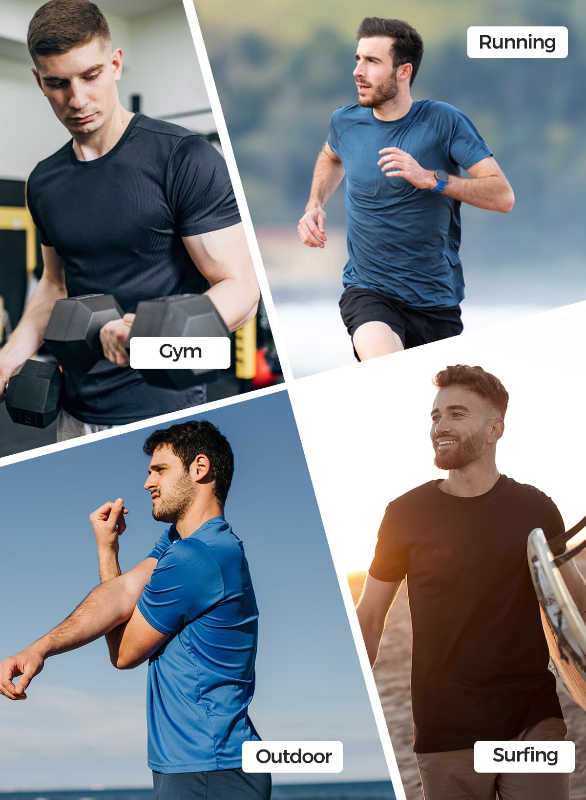 5 Pack Tee Shirt Homme UPF 50+ Anti UV Sport Tshirt Manches Courtes Séchage Rapide Respirant T Shirt Sport Fitness Gym T-Shirt