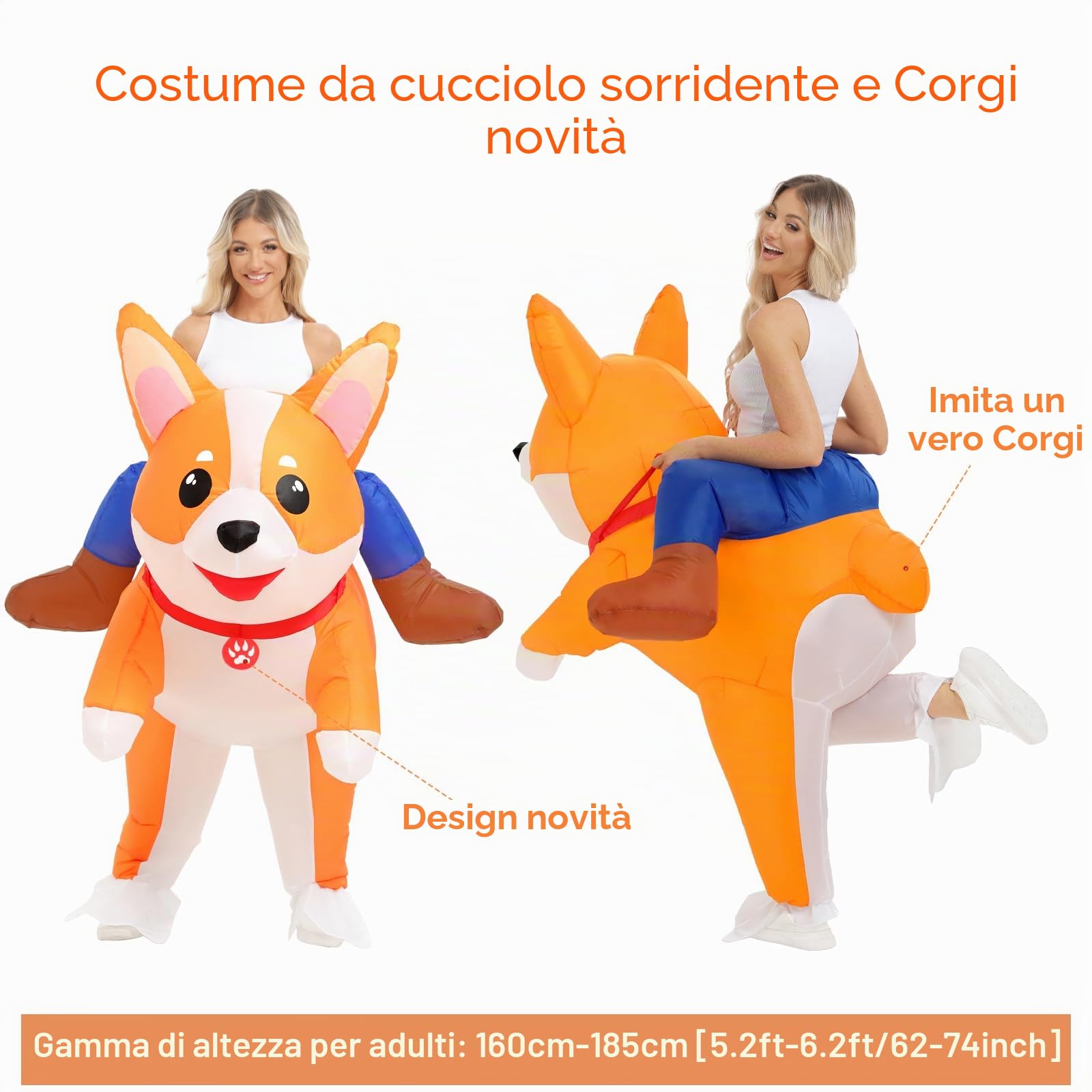 Costume gonfiabile per adulti a forma di cane di Halloween, costume gonfiabile per cani, costume animale per donne e uomini, divertente per cosplay e feste