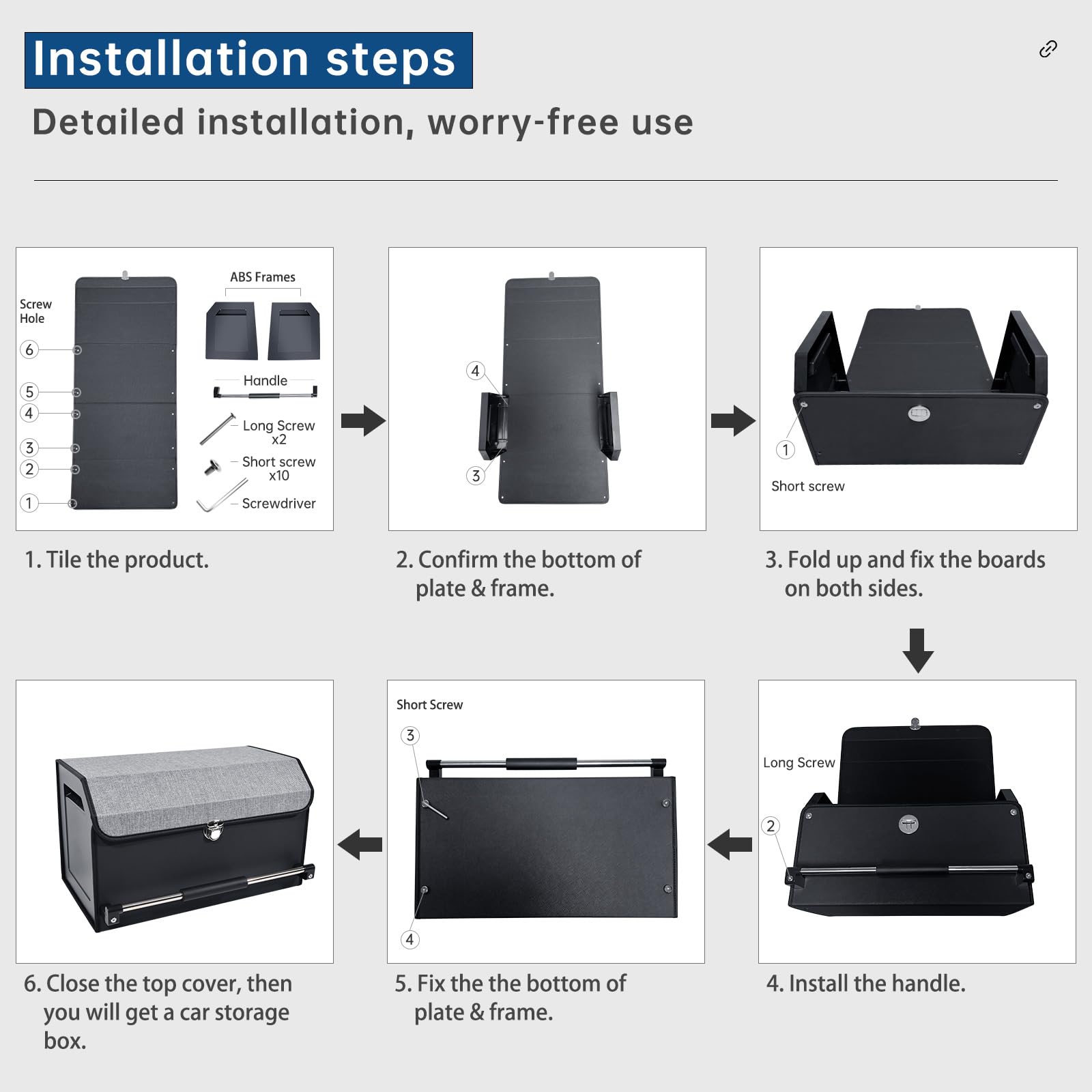 XCF SUV Trunk Organizer, Collapsible Car Trunk Organizer with Lid and Sturdy Handle Car Trunk Leather Storage Box SVU Cargo Storage (Grey, 27.1 x 11.4 x 12.2in)