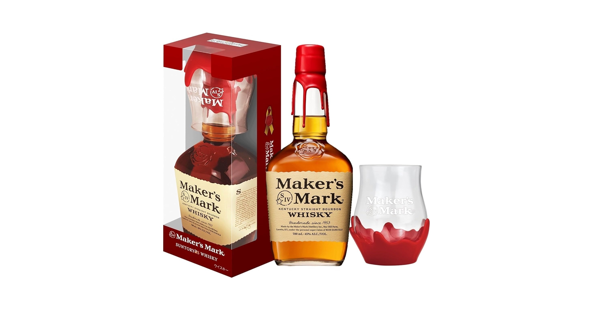 Maker's Mark ウイスキー 700ml3本セット　グラス付き（非売品） Maker's Mark メーカーズマーク 封ろうコースター＆グラス付き