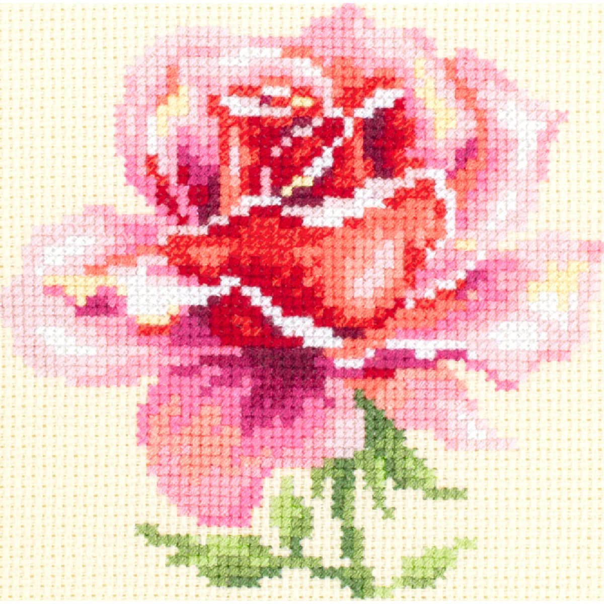 Kit Point De Croix Magic Needle "Tender Rose" - Tissu Aida 14ct, Diagramme Compté - Neuf, Fabriqué En Lettonie