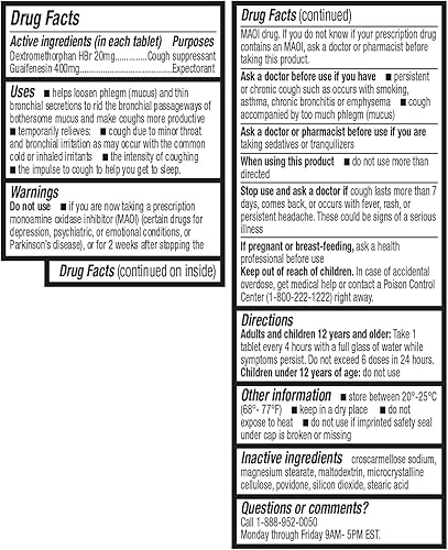 Miniatura 2 de HealthA2Z Alivio de la mucosidad DM  Dextrometorfano HBr 20 mg  Guaifenesina 400mg  Sin benceno  Tos, liberación inmediata, sin recubrimiento (50