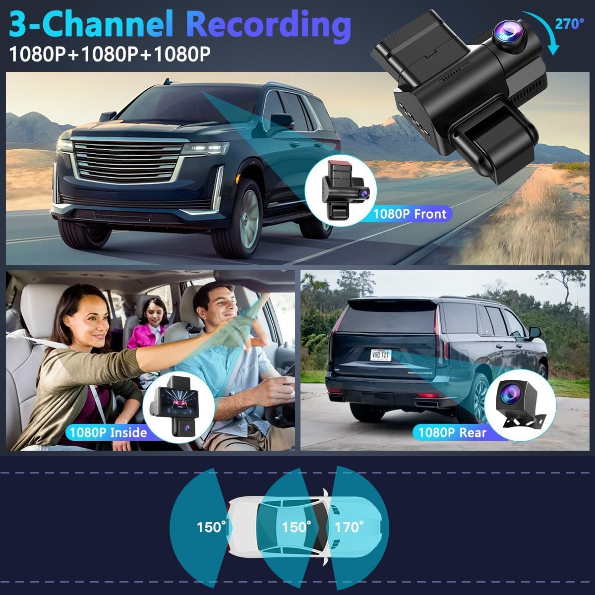 Front and Rear Dash cam with Parking Monitoring, 2K + 1080P Camera with 32 GB SD Card, Motion Detection, Infrared Night Vision, Sensor