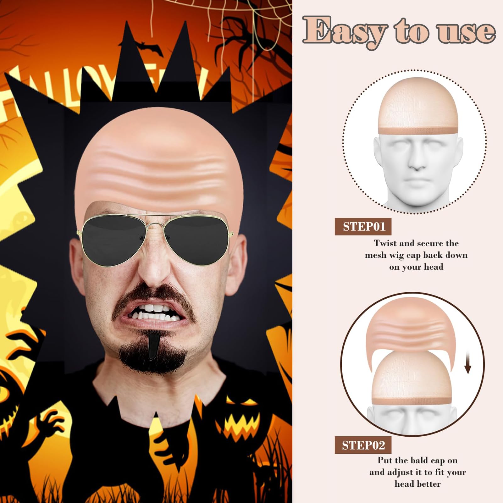 ZcrPrn Pitbull Costume, Halloween Costumes, 4 PCS Mr Worldwide Costume Set with Inflatable Globe, Soul Beard and Sunglasses, Latex Bald Cap for Halloween,Icon Celebrity Fancy Dress Theme Party - Image 4