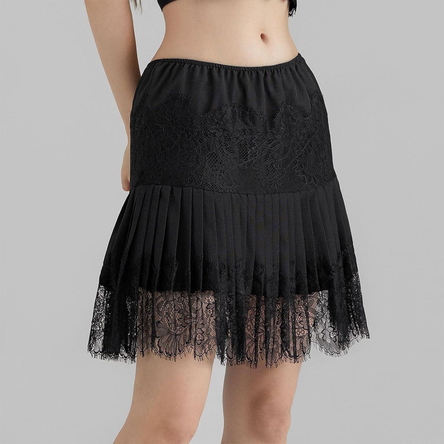 Argeousgor Women Lace Slip Mini Skirt Ruffle Pleated Flowy Short Skirts Low Rise Layered Tiered Skirt - Image 5