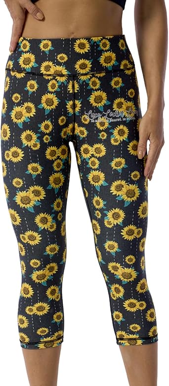 UIUO-UIPEU Buttery Soft 7/8 Workout Leggings for Women Printed Yoga Pants with Pockets Denim Sunflowers X-Large