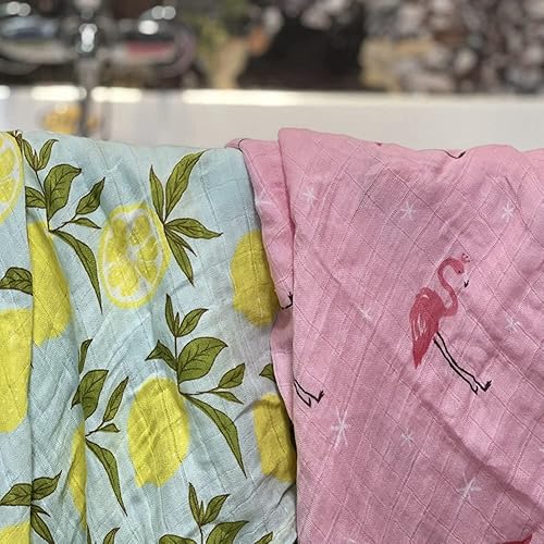 Miniatura 6 de HGHG Paquete de 4 mantas de muselina de bambú y algodón para bebé, toalla para envolver bebé, sobres multifuncionales, 47 x 47 pulgadas, flamenco