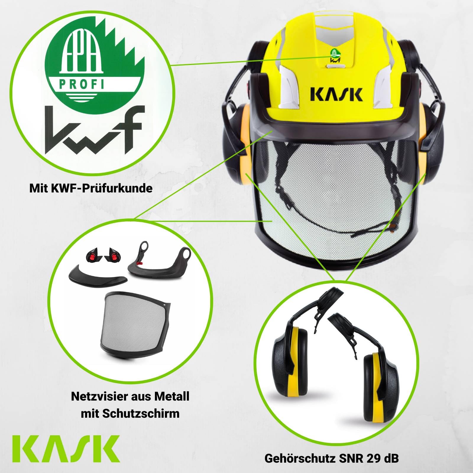 KASK Forsthelm ZX Air Combo | Forstschutzhelm KWF-Profi | Größe 52-63cm | 8 Lüftungskanäle | Großes Einstellrad (orange Fluo)