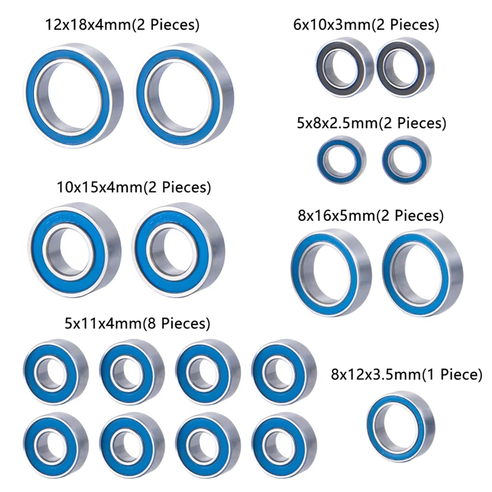 Für 4-Tec 2.0 83024-4 83076-4 83056-4 83044-4 1/10 19 Teiliges Komplettes Blaues Kugellager Set RC Crawler Car Modell Zubehör RC Lagerteile