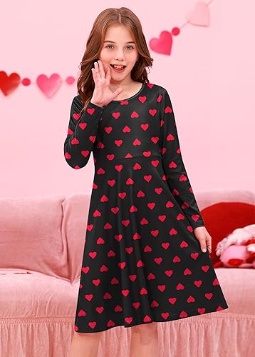 Miniatura 2 de BesserBay Vestido midi de manga larga con estampado de corazón para el día de San Valentín para niña, 4-14 años