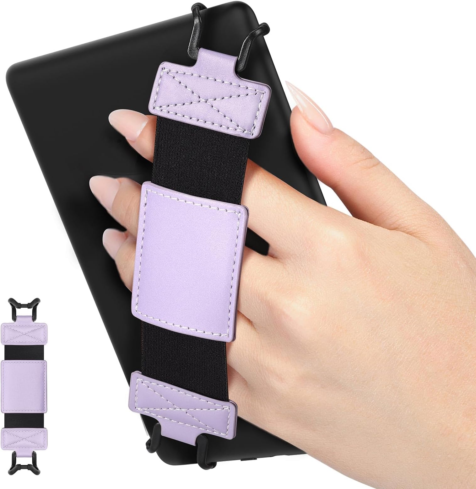 MoKo Soft Hand Strap for 6-8" Kindle eReaders Fire Tablet Kindle/Kobo/Voyaga/Sony Kindle E-Book Tablet, Black High-Elasticity Versatile Hand Strap Lightweight Finger Grip Holder, Taro Purple