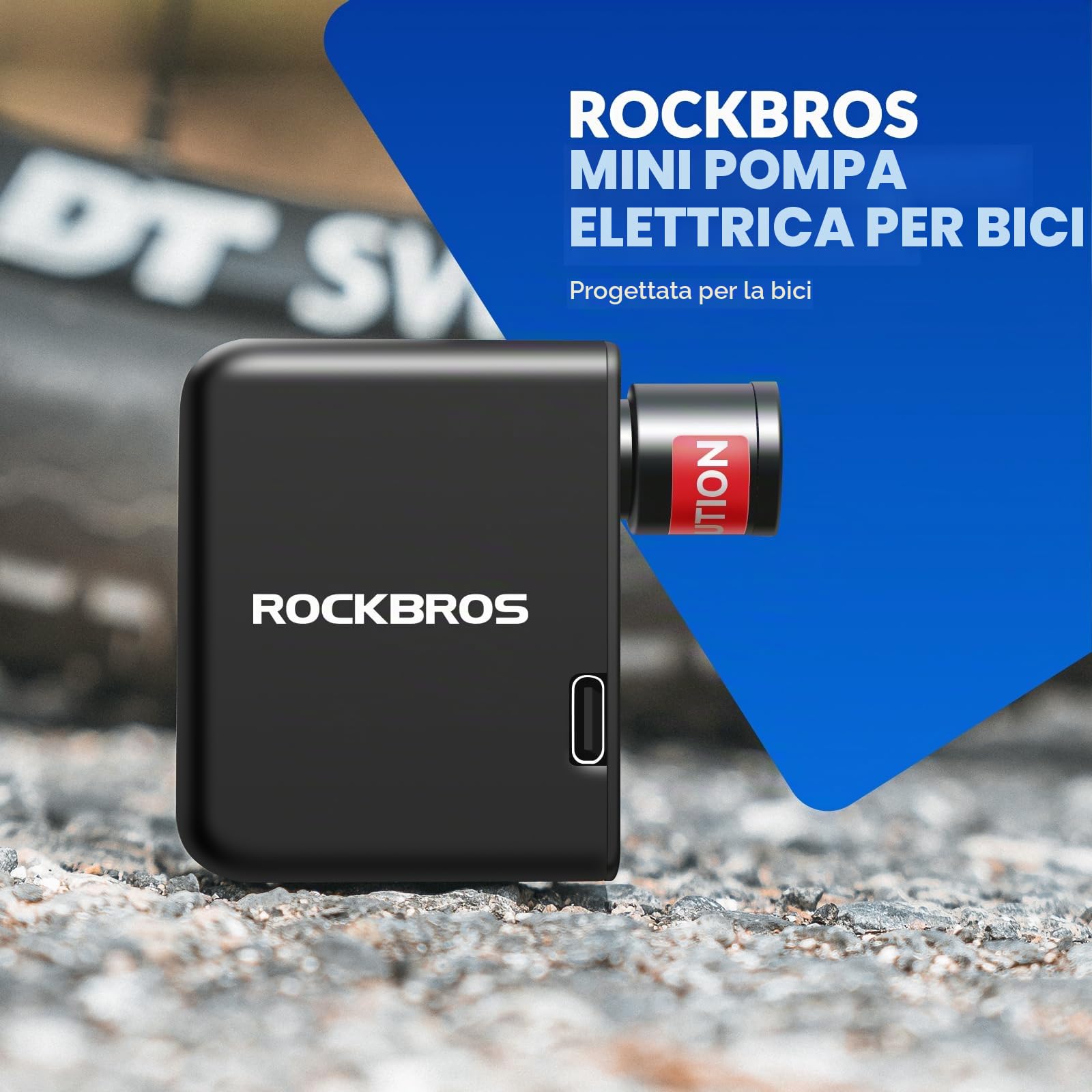 ROCKBROS Pompa Elettrica Bicicletta 100 Psi, Pompetta Portatile per Bici MTB