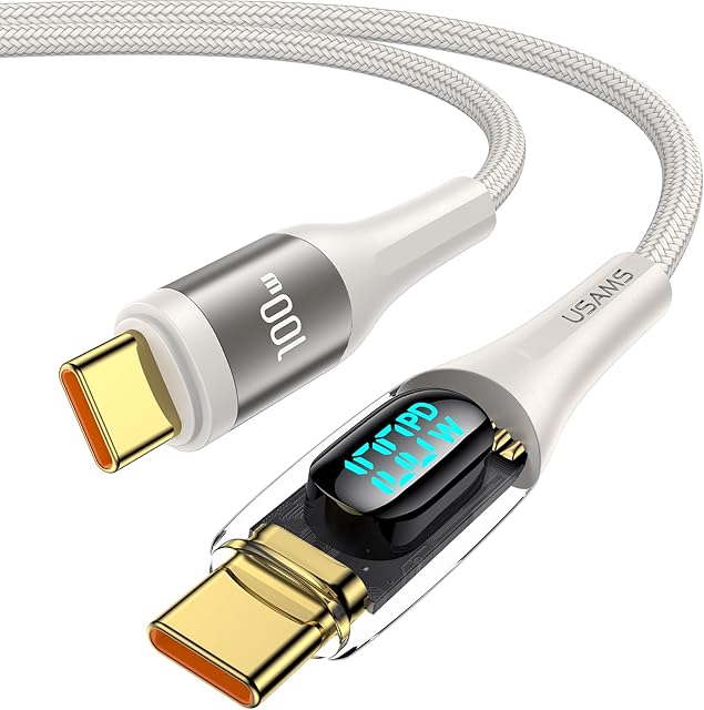 100W USB C to USB C Cable 6.6ft Fast Type C Charger with LED Display PD 5A PD/QC Type C Charging Translucent Cable for Samsung Galaxy S22, iPad, MacBook, Pixel Google, LG and More