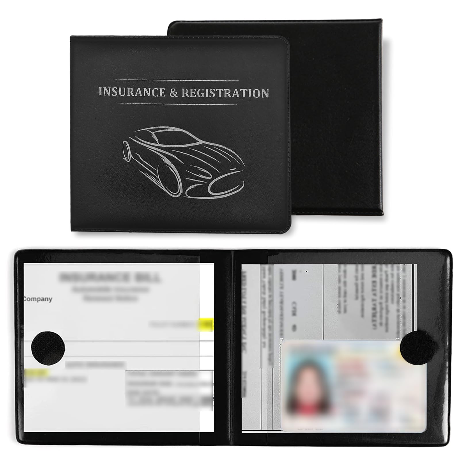 NTNEV 2pcs Car Registration and Insurance Card Folders, Car Documents Organizer, Car Glove Box Car Organizer for Sedan,Truck,SUV, Vehicle Interior Accessories (Black)