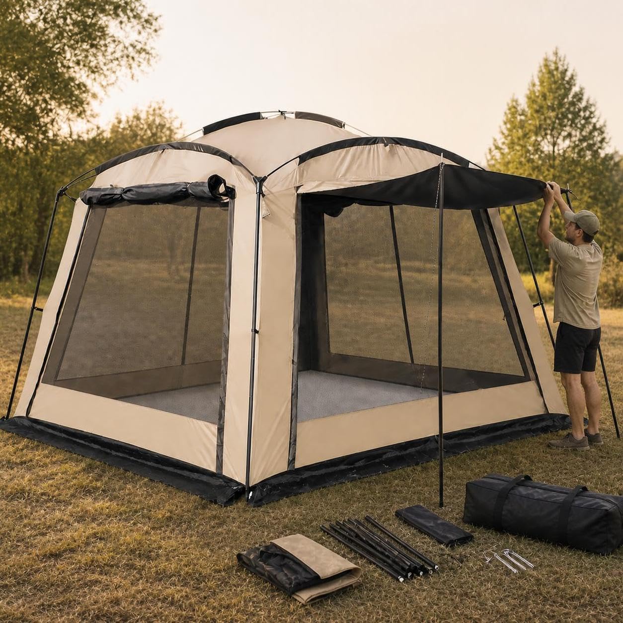 Riparo Campeggio Oxford | Tessuto Oxford, ventilazione 4 lati, monoparete, impermeabile 2000-3000mm, protezione , per outdoor, per famiglie