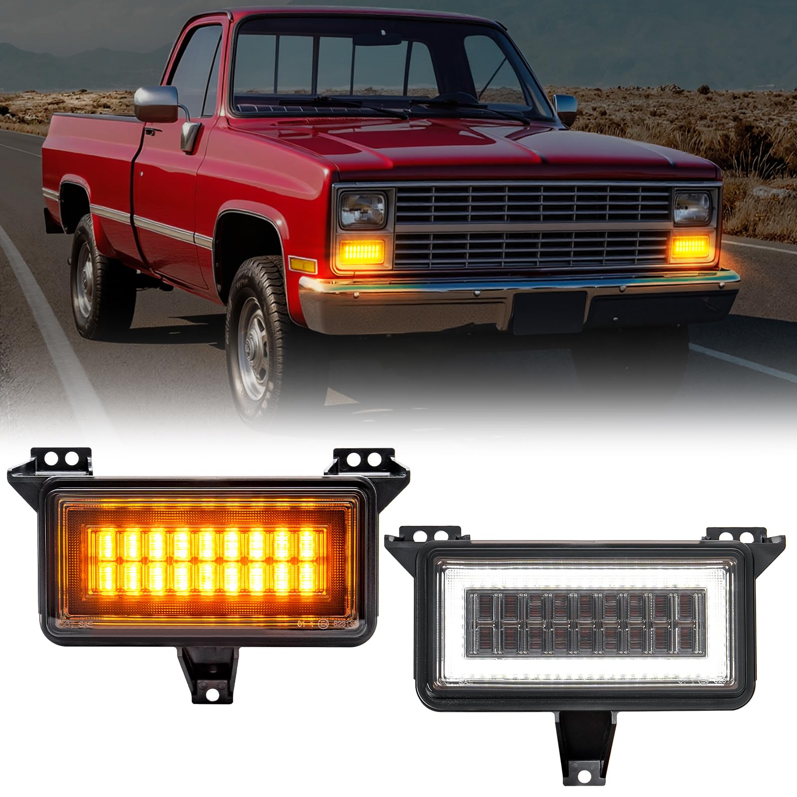 SHINEFIT Turn Signal DRL Light Compatible with 1983-1991 C/K Blazer Jimmy Suburban Truck Front Marker Corner Lights Lamps Driver & Passenger