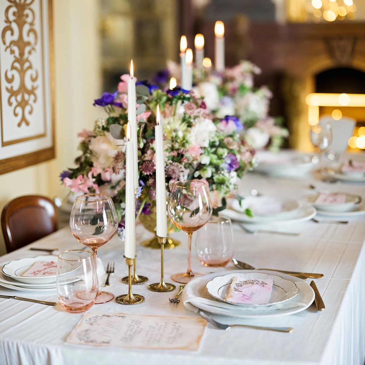 Set of 5 White Taper Candles, Dripless Unscented 10 Inch Tall Skinny Wax Candlesticks for Home Wedding Party Table Decor, 8 Hour Burn Time - Image 2