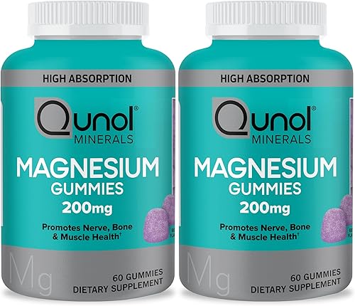 Qunol - Gomitas de magnesio para adultos, 200 mg de citrato de magnesio, suplemento de magnesio de alta absorción, apoya la salud nerviosa, salud