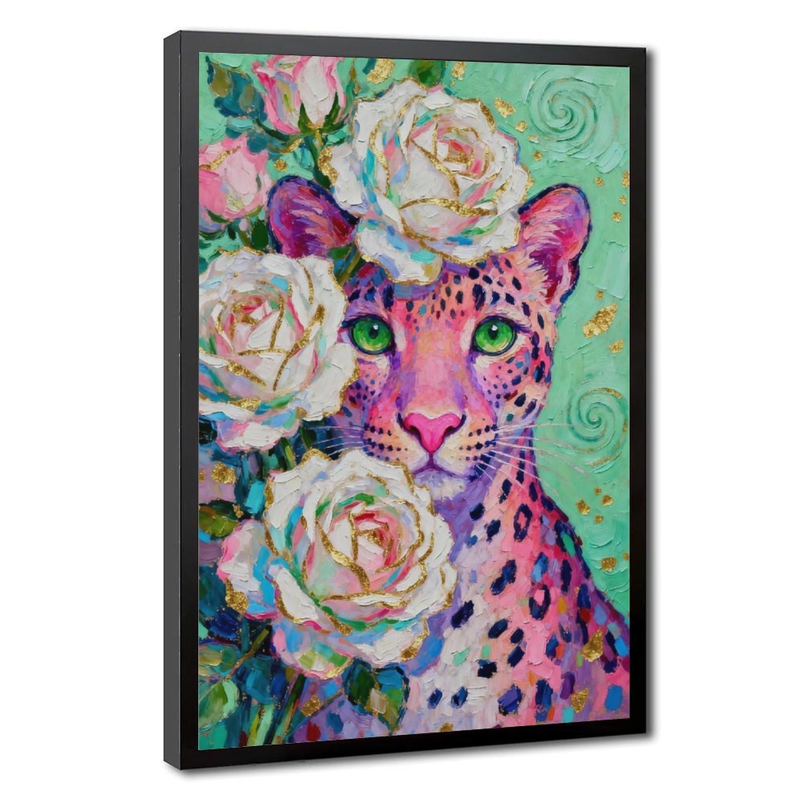 Bareronor Animal Portrait Pink Leopard Canvas Poster Bedroom Decor Landscape Office Room Decor Gift 12" L X 18" W