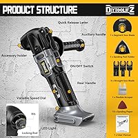 Vista 8 de Herramienta Oscilante Inalámbrica para Batería Dewalt de 20V, Herramienta de Motor sin Escobillas de 6 Velocidades Variables, Kit de Múltiples