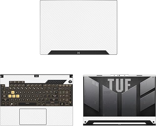 Decalrus - Adhesivo protector para el ASUS TUF Gaming F15 FX507 (pantalla de 15.6") Cubierta de vinilo de fibra de carbono blanca para portátil