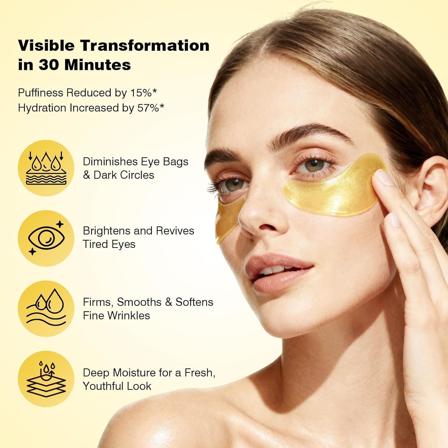 Under Eye Patches 60PCS, 24K Gold Collagen Eye Mask for Puffy Eyes & Dark Circles, Hydrating Eye Pads with Hyaluronic Acid, Vitamin C & Castor Oil, Anti-Aging Under Eye Treatment to Smooth Fine Lines — view 5