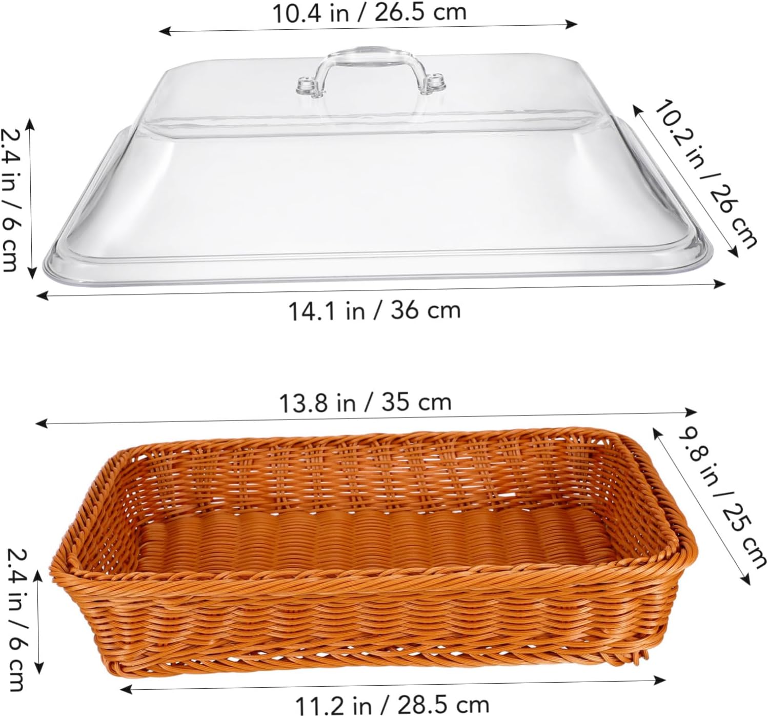 Imitation Rattan Bread Basket with Lid Handwoven Woven Tabletop Food Serving Basket Decorative Fruit Tray for Restaurant Kitchen Picnic