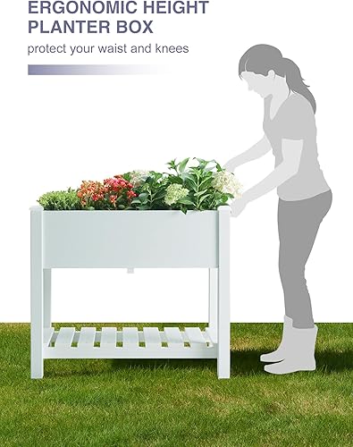 Miniatura 7 de Psilvam Maceta elevada para jardín, camas de jardín elevadas de madera de polietileno al aire libre con estantes de almacenamiento y lonas, superior