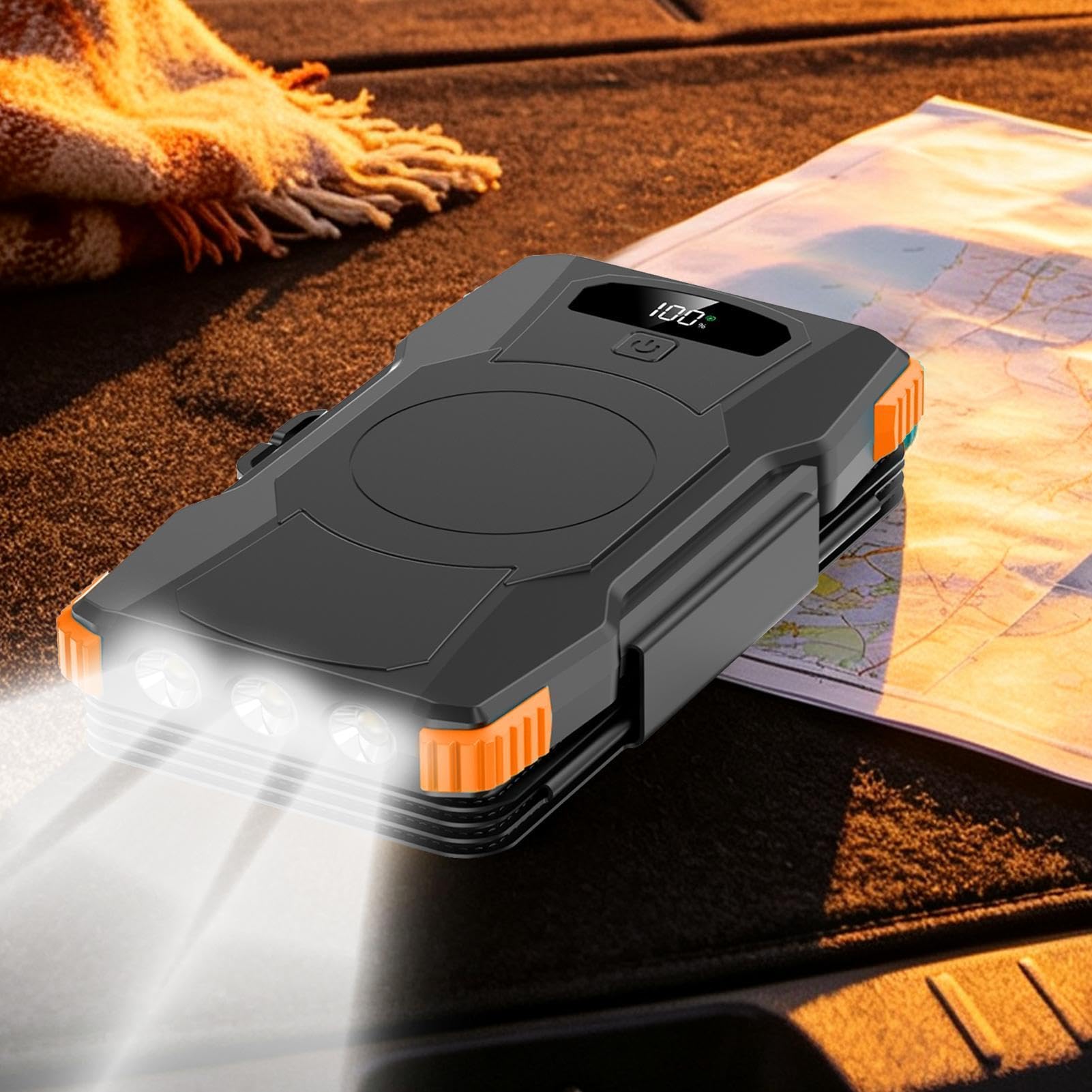 Cargador Solar Portátil 20000mAh Batería Externa Inalámbrica con Linterna