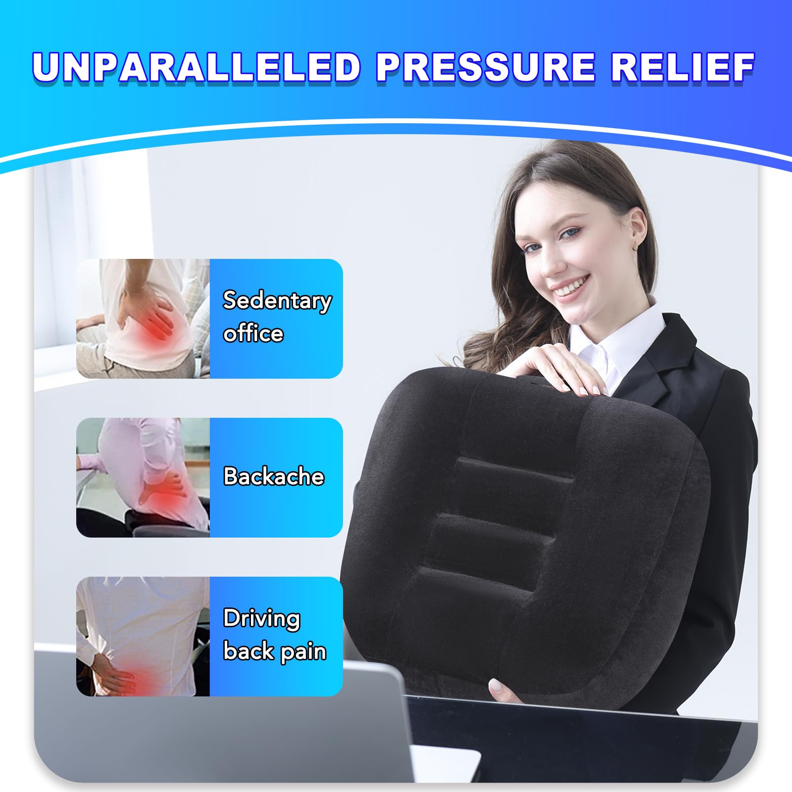 Cuscino Ergonomico Extra Large Per Sedia Da Ufficio – Alza Altezza, In Velluto Con Fondo Antiscivolo E Manico, Sollievo Dal Dolore Al Coccige - 3