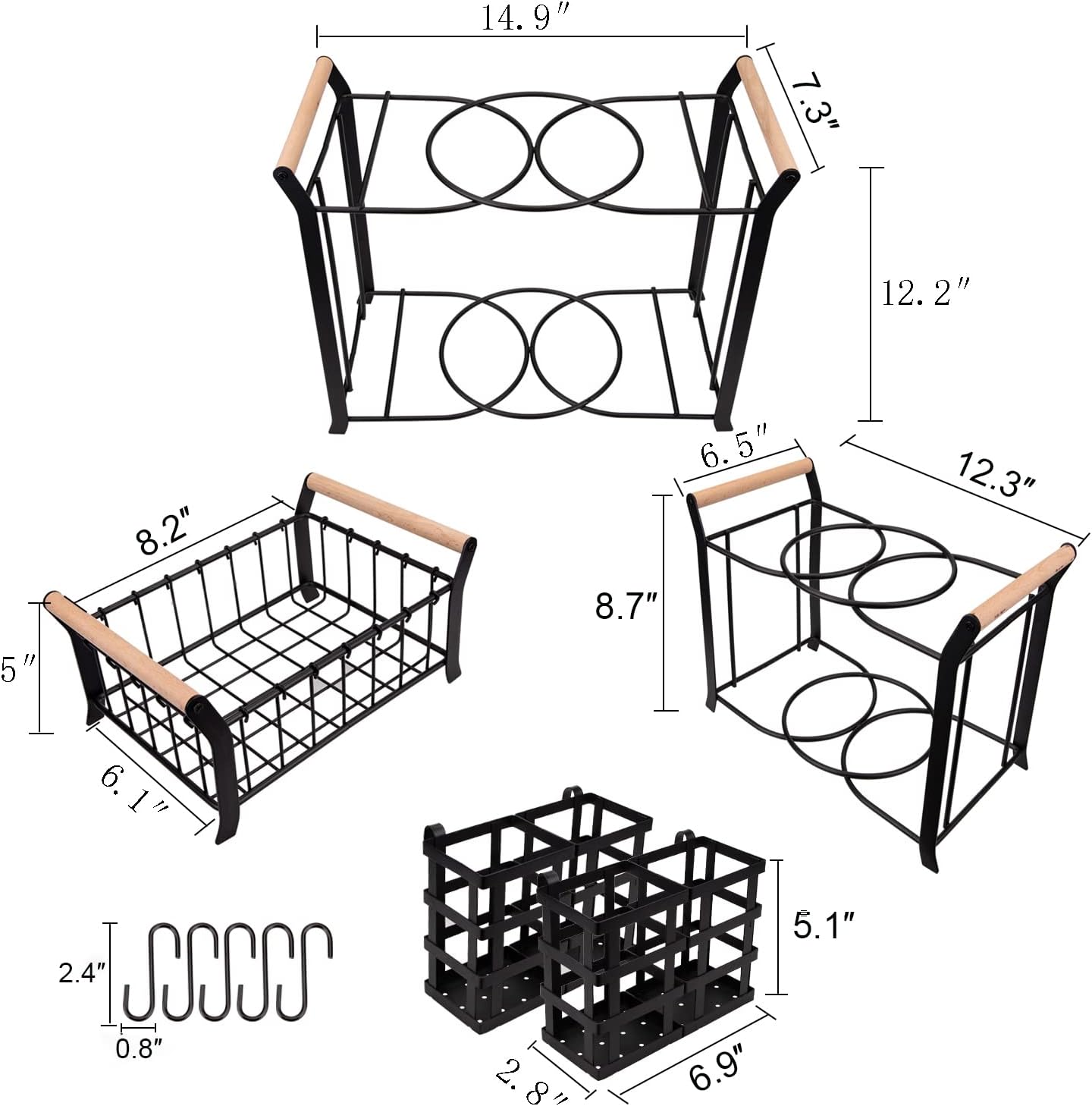 Suwimut 3 Tier Buffet Caddy, 10 Pieces Stackable Plate Napkin Silverware Holder Utensils Organizer with 5 Mugs Hooks for Kitchen, Dining Table, Entertaining, Party, Picnic, Black