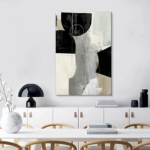 Miniatura 1 de 7Fisionart Arte abstracto para pared en blanco y negro, pinturas minimalistas, color beige, lienzo, decoración moderna de pared, obra de arte