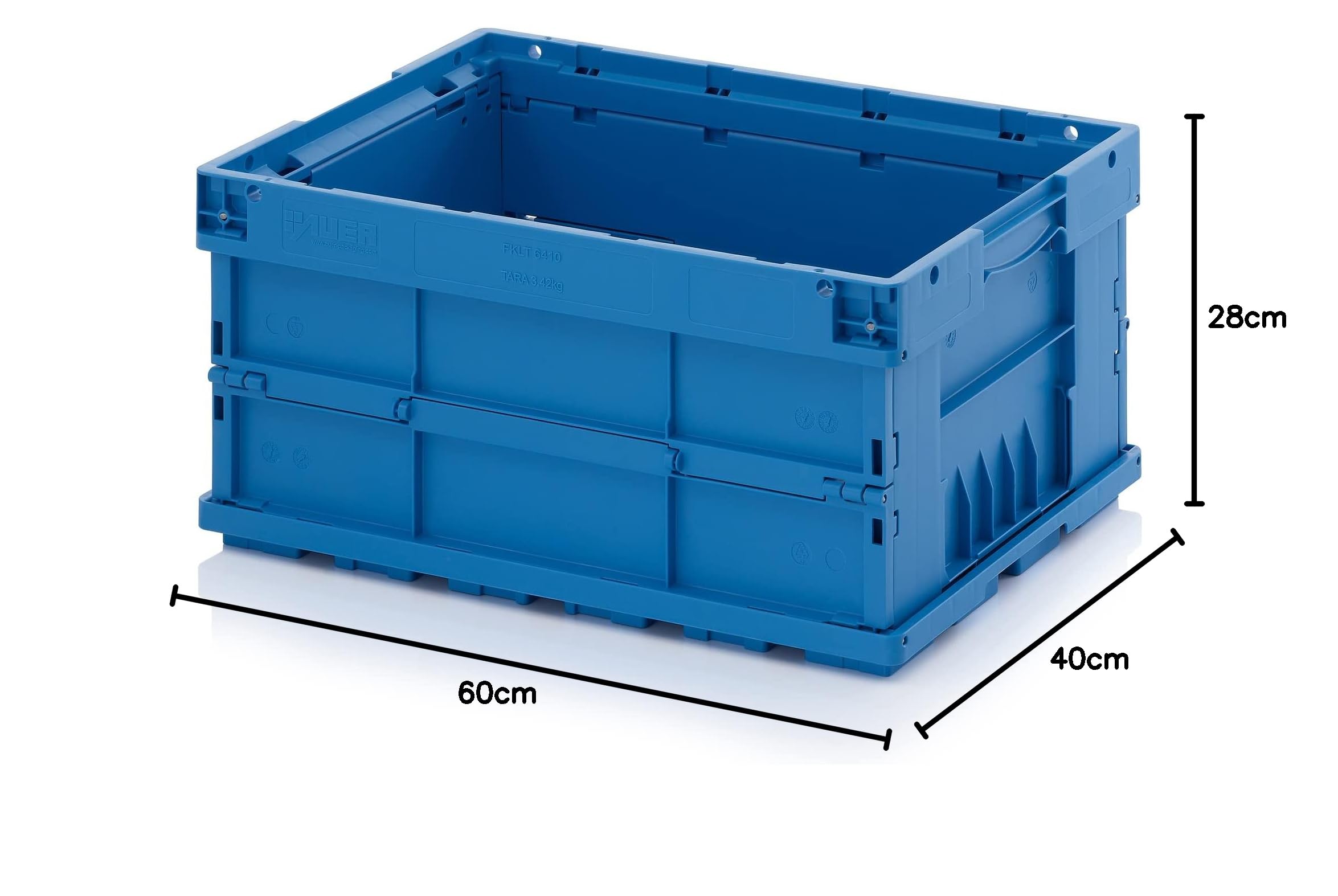 Caja plegable de KLT, 60 x 40 x 28 cm, con base de composición, color azul, 60 x 40 x 28